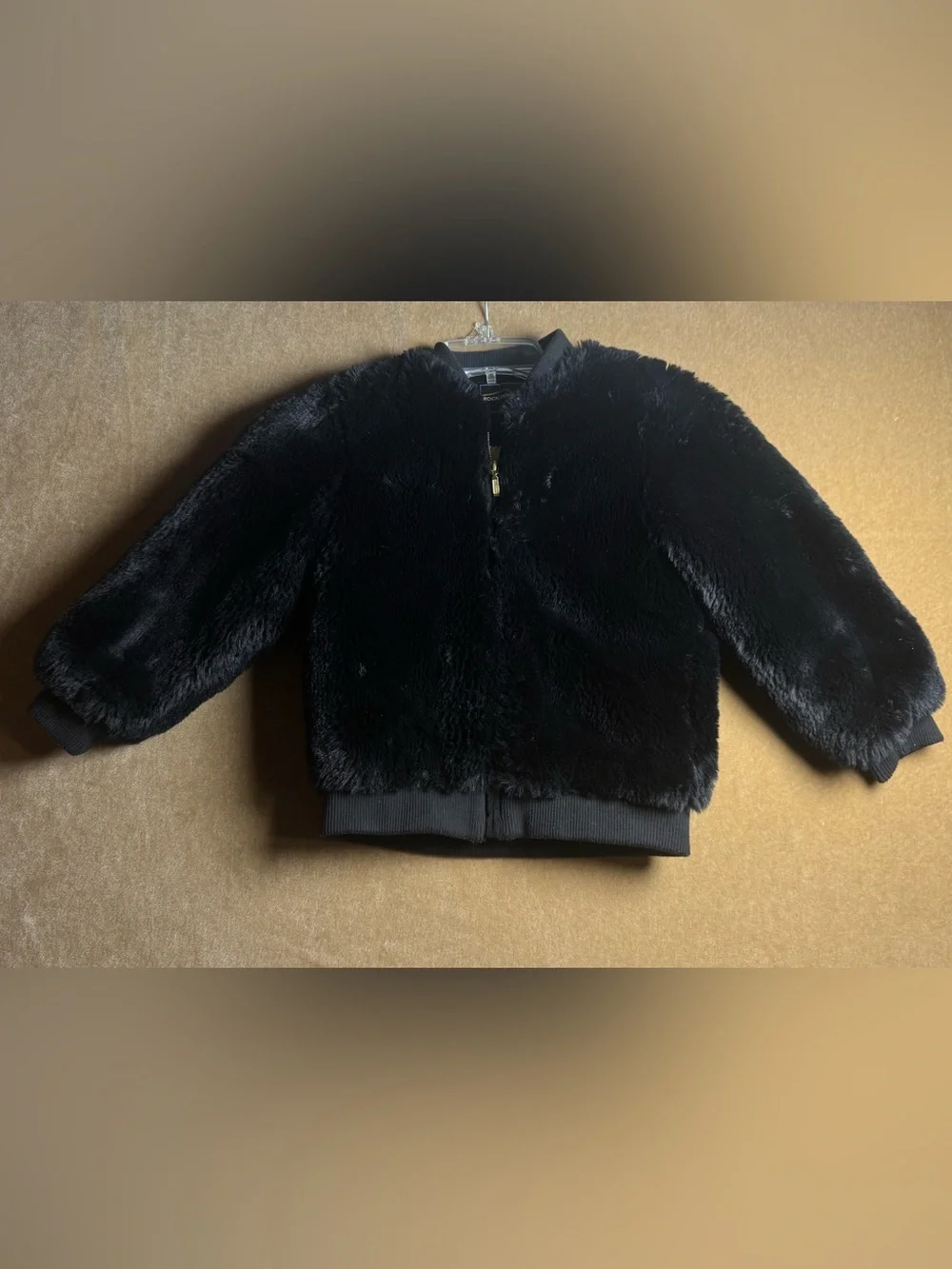 Rock Your Kid Kids Plush Bomber Jacket - Black size 6